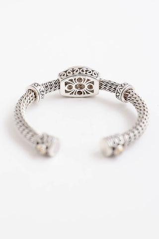 Fine Jewelry Sterling Silver and 14K Yellow Gold Diamond & Amethyst Cuff Bracelet