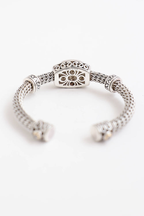 Fine Jewelry Sterling Silver and 14K Yellow Gold Diamond & Amethyst Cuff Bracelet