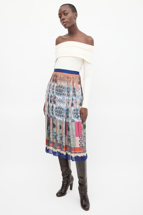 G. Label By Goop Cream & Multicolour Pleated Skirt