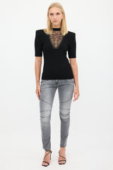 Balmain Black Lace Up Top