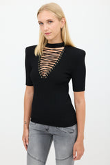 Balmain Black Lace Up Top