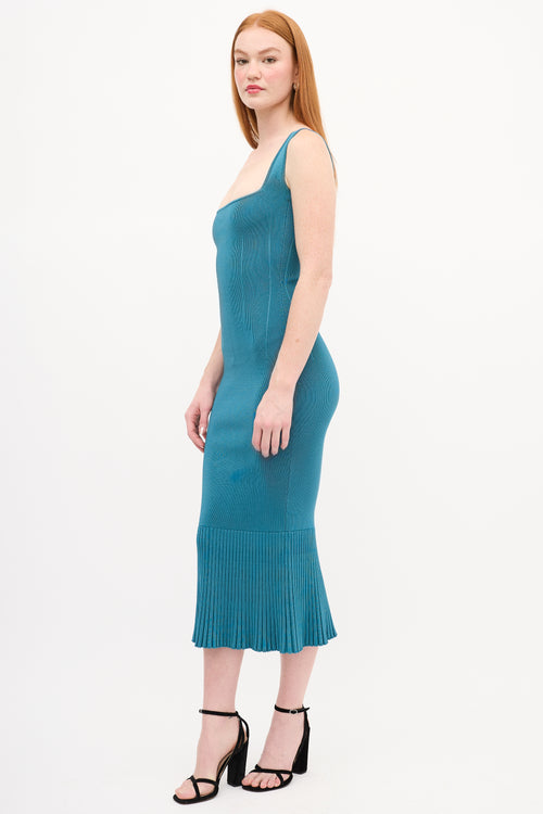 Galvan London Teal Ribbed High Shine Atlanta Dress