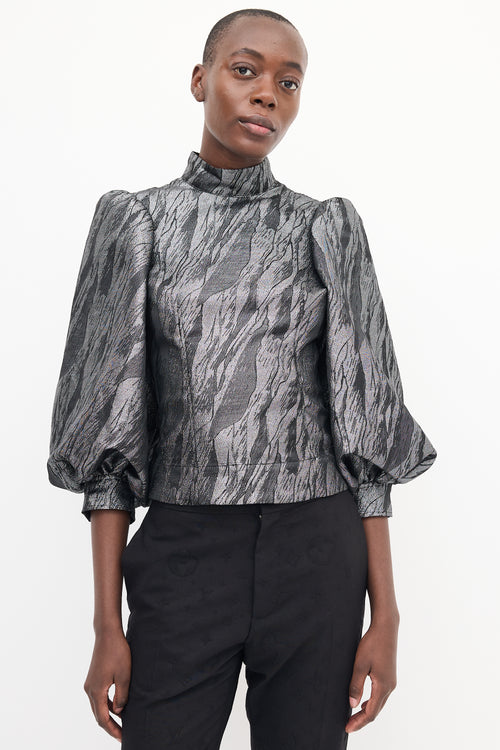 Ganni Dark Grey Metallic Jacquard Top