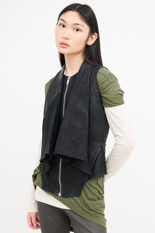 Gareth Pugh Washed Black Leather Zip Vest