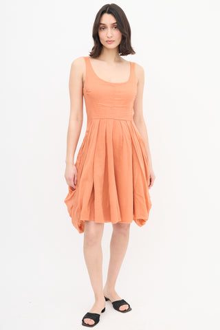 Gary Graham Orange Pleated Draped Dress