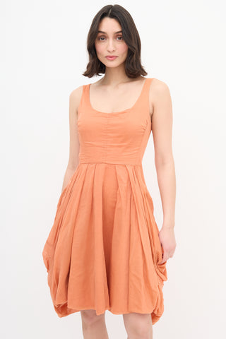 Gary Graham Orange Pleated Draped Dress