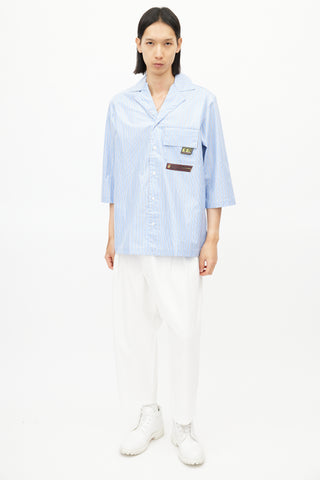GCDS Blue & White Stripe Coated Shirt