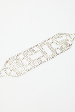 GCDS Silver & Crystal Logo Lettering Choker Necklace
