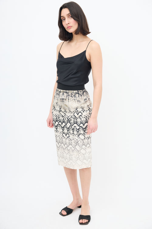 Giambattista Valli Cream & Black Silk Gradient Print Skirt