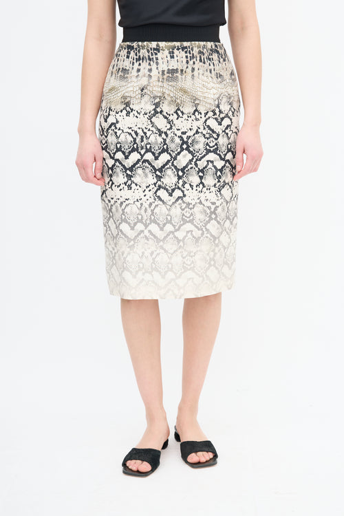 Giambattista Valli Cream & Black Silk Gradient Print Skirt