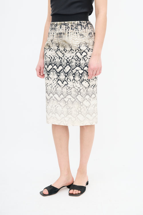 Giambattista Valli Cream & Black Silk Gradient Print Skirt