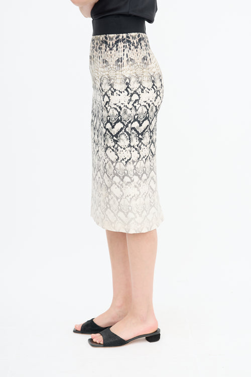 Giambattista Valli Cream & Black Silk Gradient Print Skirt