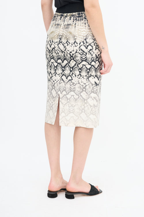 Giambattista Valli Cream & Black Silk Gradient Print Skirt
