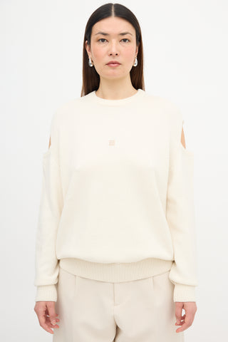 Givenchy Wool Logo Cold Shoulder Sweater