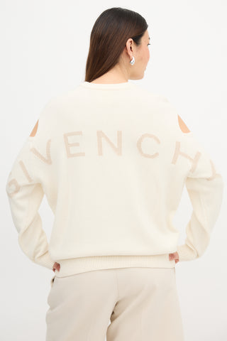 Givenchy Wool Logo Cold Shoulder Sweater