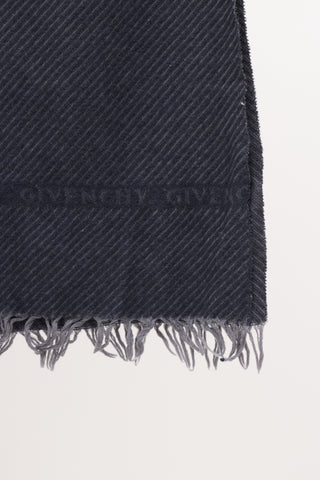 Givenchy Blue & Grey Cashmere Striped Fringe Scarf