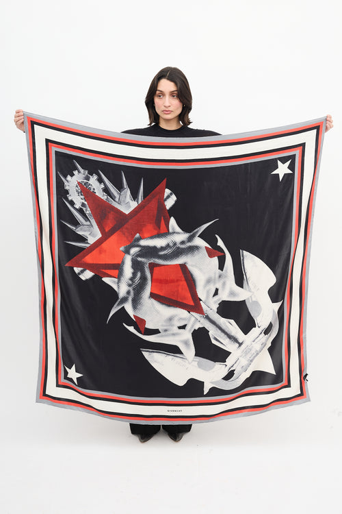 Givenchy Black & Multi Anchor Print Scarf