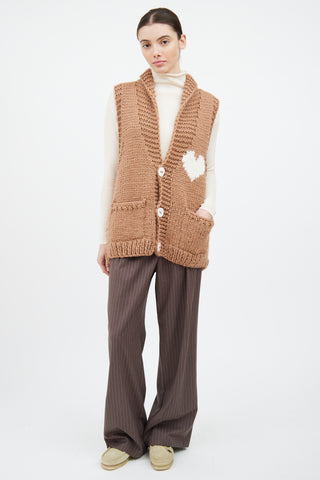 GOGO Brown & White Wool Heart Knit Vest