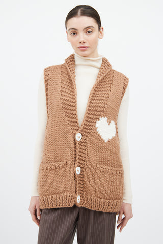 GOGO Brown & White Wool Heart Knit Vest