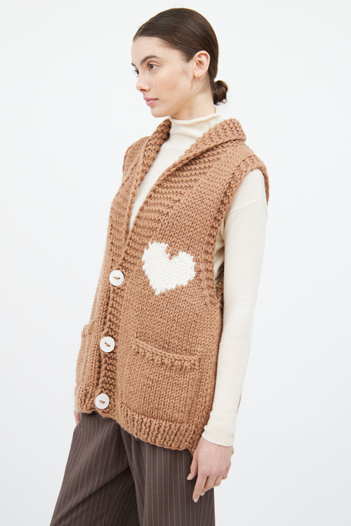 GOGO Brown & White Wool Heart Knit Vest