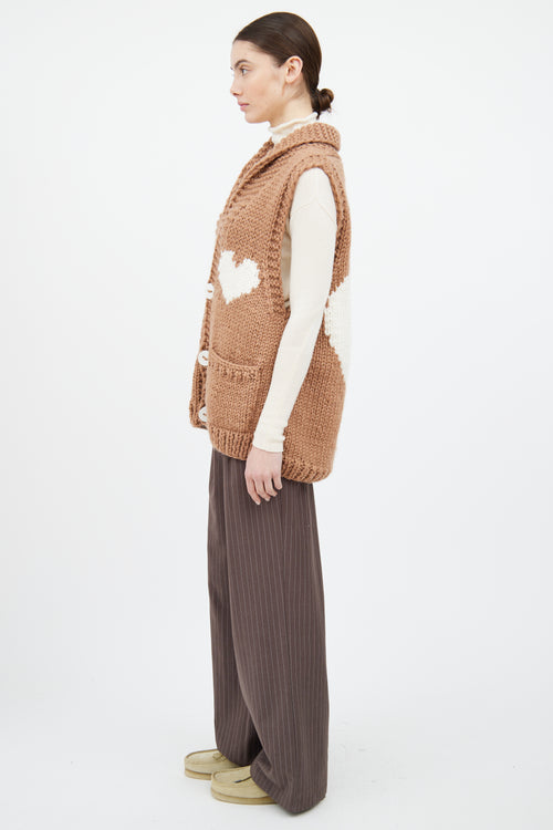 GOGO Brown & White Wool Heart Knit Vest