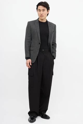 Armani Black & White Wool Striped Blazer