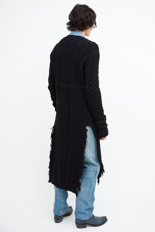 Greg Lauren Black Knit & Denim Open Cardigan