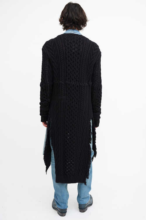 Greg Lauren Black Knit & Denim Open Cardigan