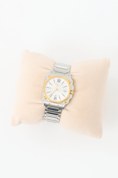 Gucci Stainless Steel & Gold G-Flat 30mm Watch
