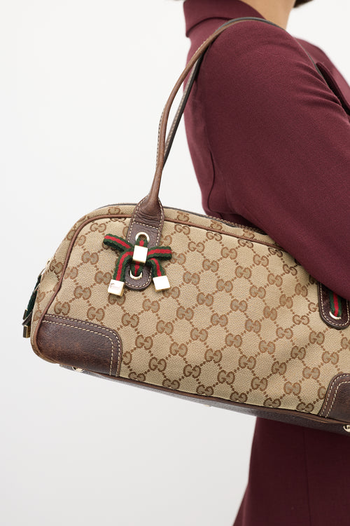 Gucci Brown Leather & Canvas GG Princy Boston Shoulder Bag