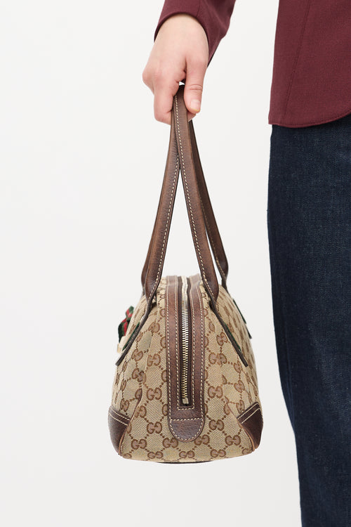 Gucci Brown Leather & Canvas GG Princy Boston Shoulder Bag