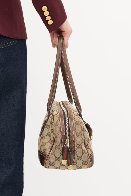 Gucci Brown Leather & Canvas GG Princy Boston Shoulder Bag