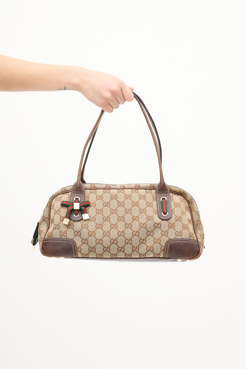 Gucci Brown Leather & Canvas GG Princy Boston Shoulder Bag