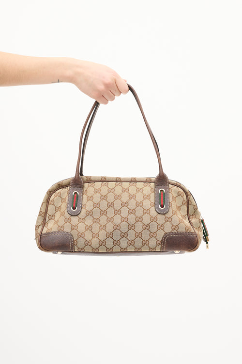 Gucci Brown Leather & Canvas GG Princy Boston Shoulder Bag