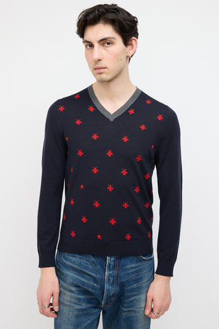 Gucci Navy & Red Wool Printed Sweater