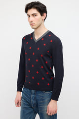 Gucci Navy & Red Wool Printed Sweater