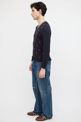 Gucci Navy & Red Wool Printed Sweater