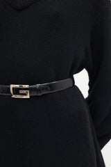 Gucci Black Leather Rectangle G Buckle Belt