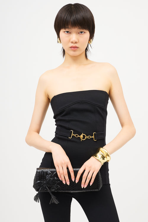 Gucci Leather Flower Tassel Clutch