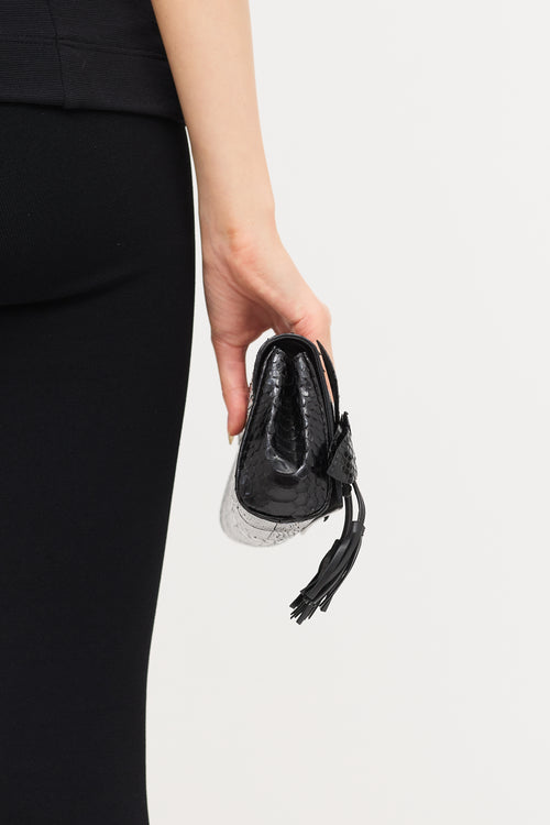 Gucci Leather Flower Tassel Clutch