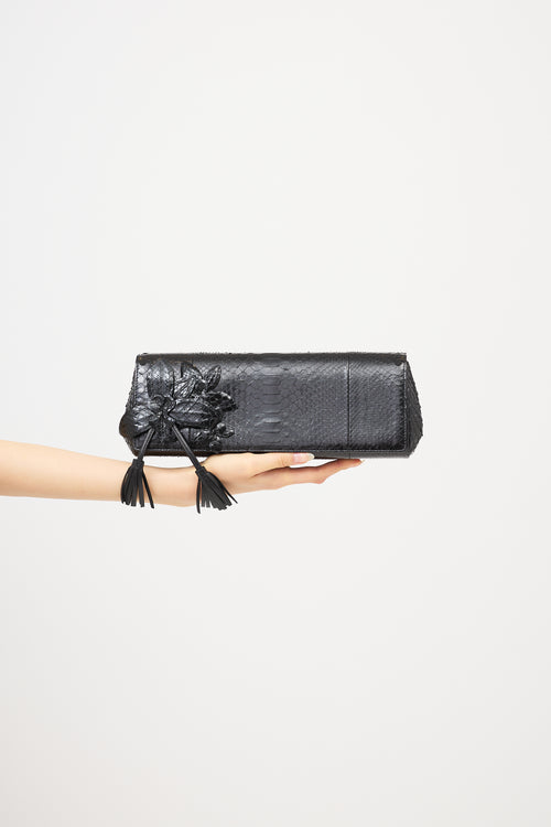 Gucci Leather Flower Tassel Clutch