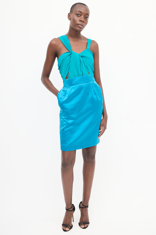 Gucci Blue & Green Silk Colourblock Dress