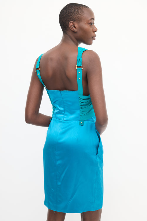 Gucci Blue & Green Silk Colourblock Dress