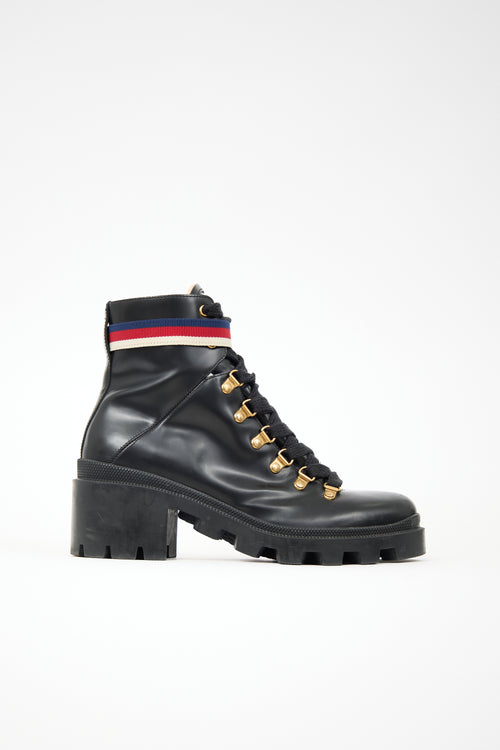 Gucci Leather Sylvie Combat Boot