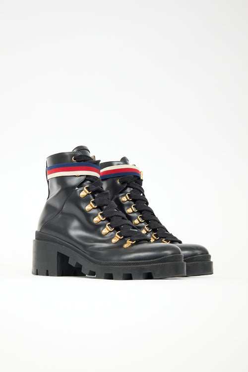 Gucci Leather Sylvie Combat Boot