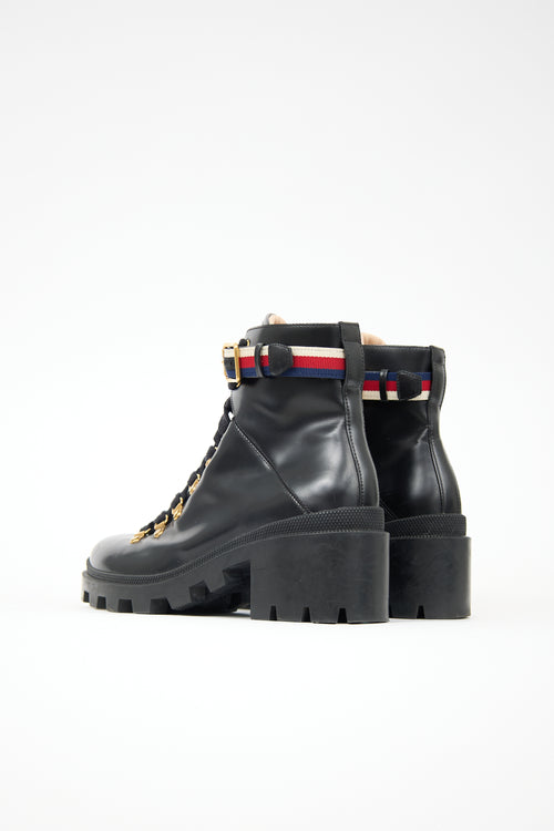 Gucci Leather Sylvie Combat Boot