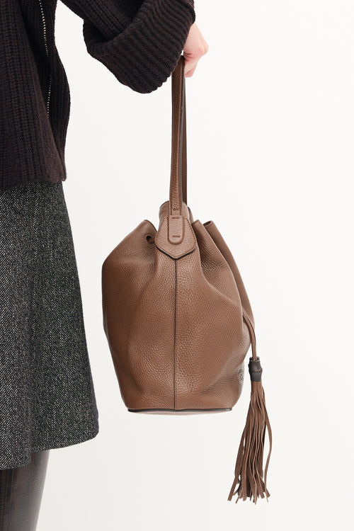 Gucci Brown Leather Lady Tassel Bucket Bag