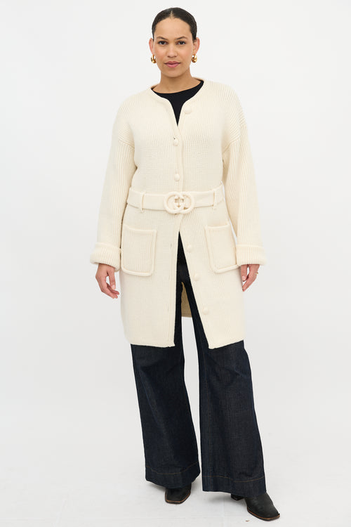 Gucci Wool GG Belted Cardigan