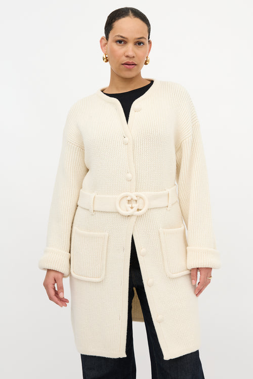 Gucci Wool GG Belted Cardigan