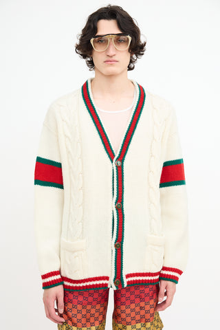 Gucci Cream Wool Cable Knit Cardigan